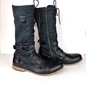 Jump J-75 Decoy Tall Combat Boots Mens 13 Black Vegan Leather Canvas Goth Zip